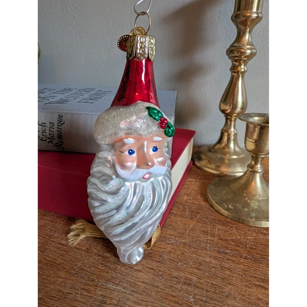 Old World Christmas Glass Ornaments Santa Claus and Tudor Cottage Set of 2